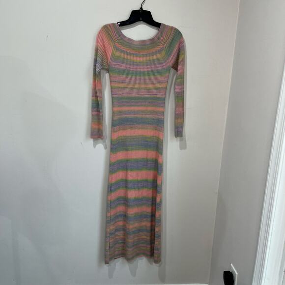 Anthropologie Daily Practice Sweater Dress Small Pastel Stripe Knit Midi Chic - Picture 3 of 11